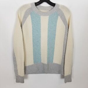 Title Nine Women Wool Cashmere Pullover Sweater Sz L Cream Blue Gray Soft Cozy